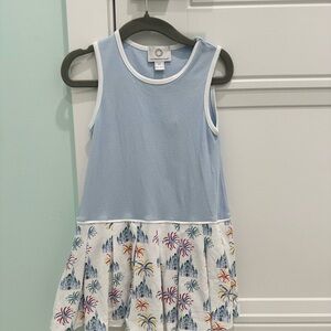 Blue and White Sleeveless Dress with Firework Print